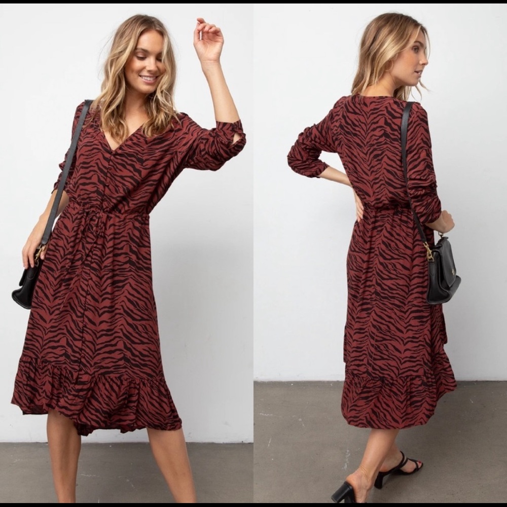 RAILS Rust Tiger Stripe Long Sleeve Midi Dress